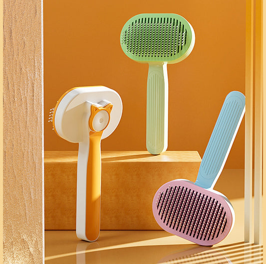 One-Click Self-Cleaning Pet Brush – Angled Design for Easy Grooming