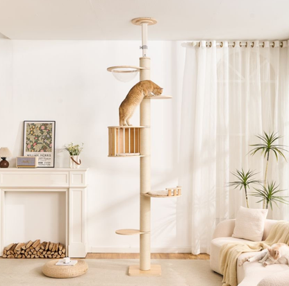 Adjustable Ceiling-Mounted Wooden Cat Tree - V02 (250-300cm)