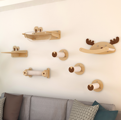 Elk-Themed Wall & Window Cat Playground Set (Screws & Suction Cups Included)