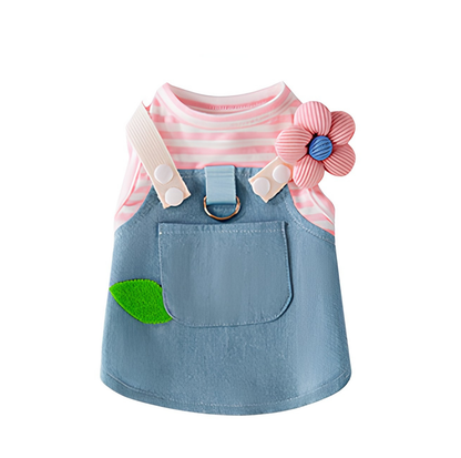 Denim Patchwork Pet Dress with D-Ring for Cats & Small Dogs