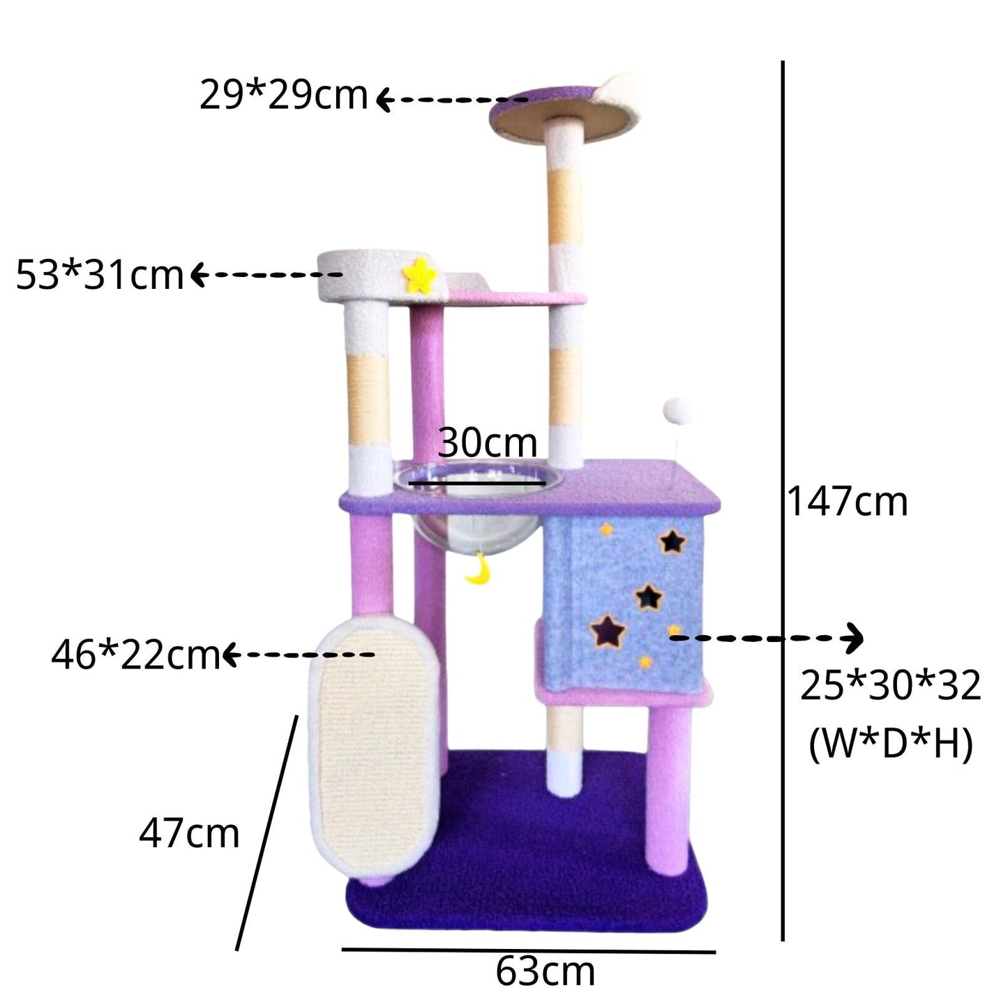 Pink Starry Sky Multi-Level Cat Tree with Hammock & Scratching Post