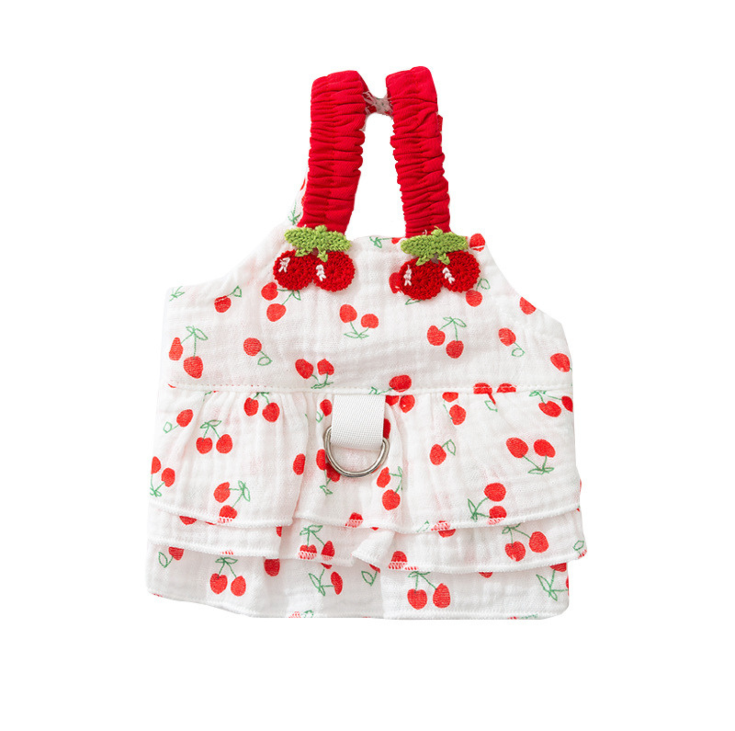 Cherry Suspender Pet Dress with D-Ring for Cats & Small Dogs