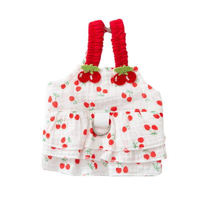 Cherry Suspender Pet Dress with D-Ring for Cats & Small Dogs