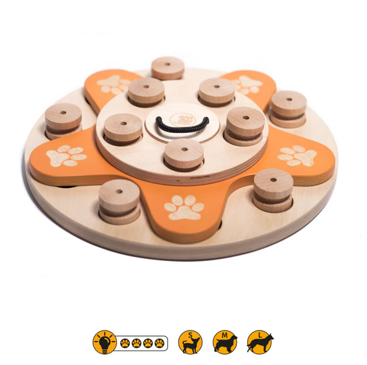 Interactive Wooden Dog Puzzle Toy – Flower Shape Slow Feeder & Treat Game