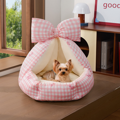Pink Bow Semi-Enclosed Pet Bed