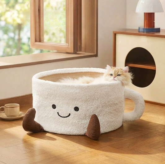 Tea Cup Pet Bed with Cotton Rope Mat