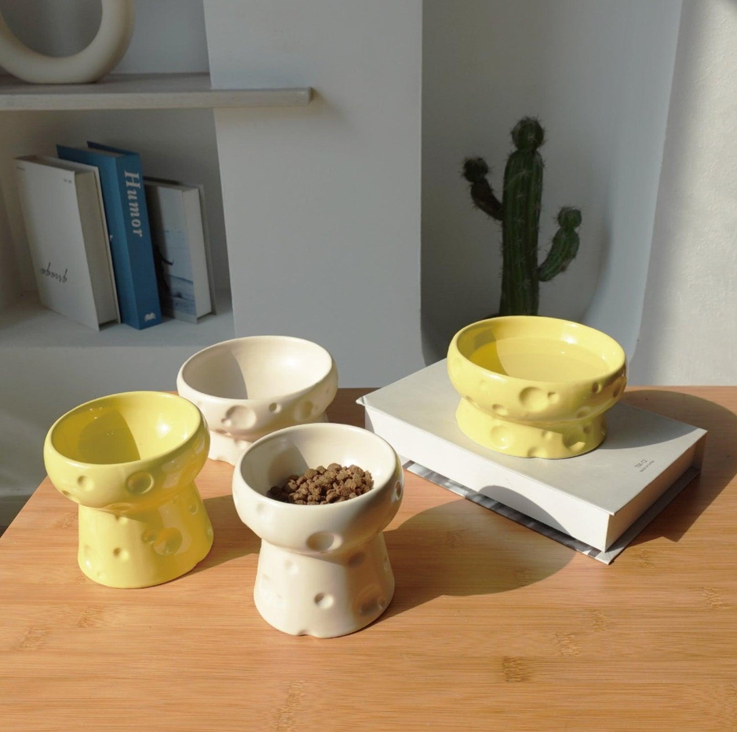 Cheese-Styled Elevated Ceramic Pet Bowls