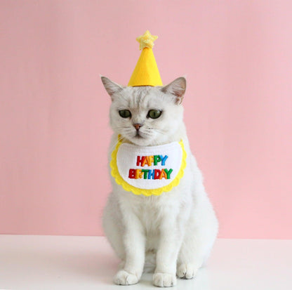 Pet Birthday Ensemble: Stylish Hat & Bib Accessory Set