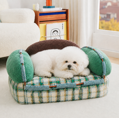 Cute Color-Blocked Plush Pet Sofa Bed