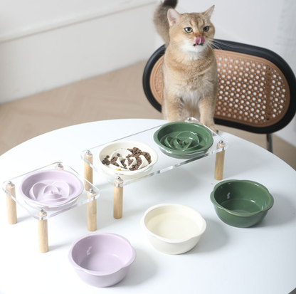 Ceramic Slow Feeder Bowl / Water Bowl with Optional Acrylic Stand