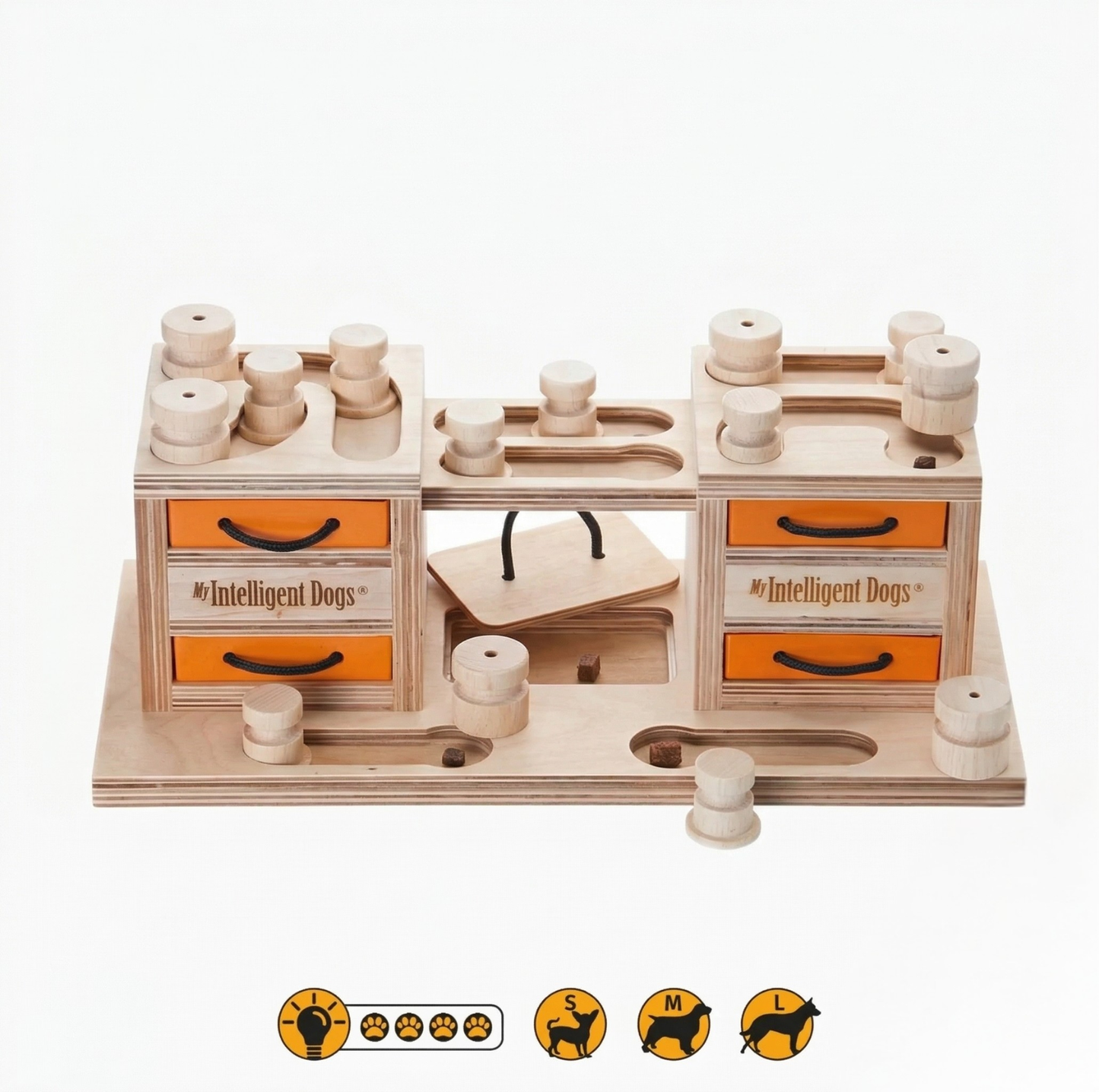 Interactive Wooden Dog Puzzle Toy – Two Towers Multi-Level Treat Game (Advanced Enrichment)