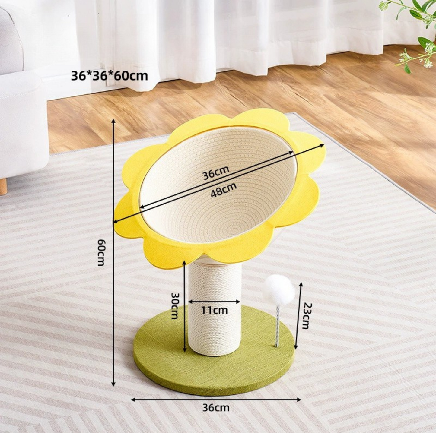 Sunflower Cat Scratching Tree with Cozy Hand-Woven Bed & Sisal Post