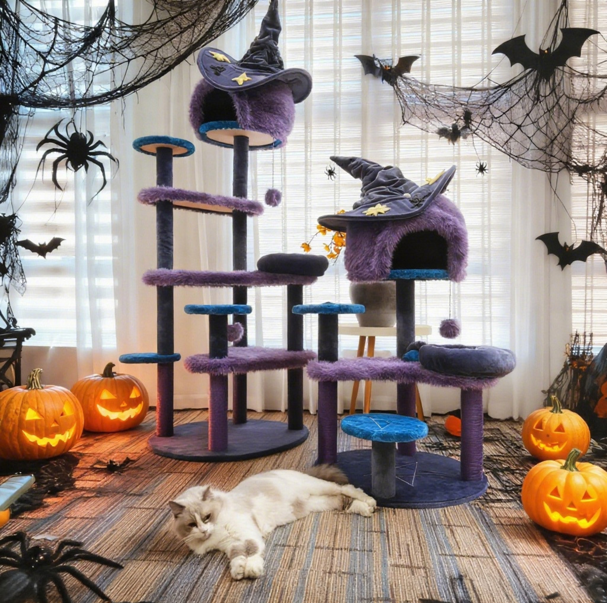 Halloween Witch Hat Cat Tree with Condo
