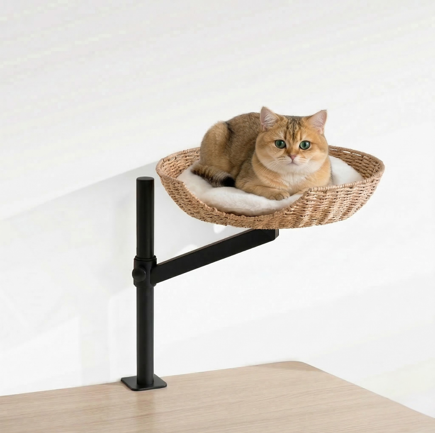 Desk-Mounted Rattan Cat Bed – Space-Saving Elevated Perch for Cats up to 10kg