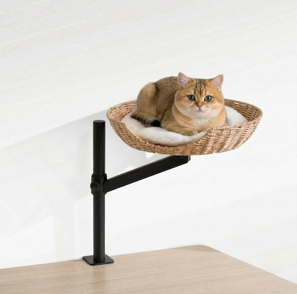 Desk-Mounted Rattan Cat Bed – Space-Saving Elevated Perch for Cats up to 10kg