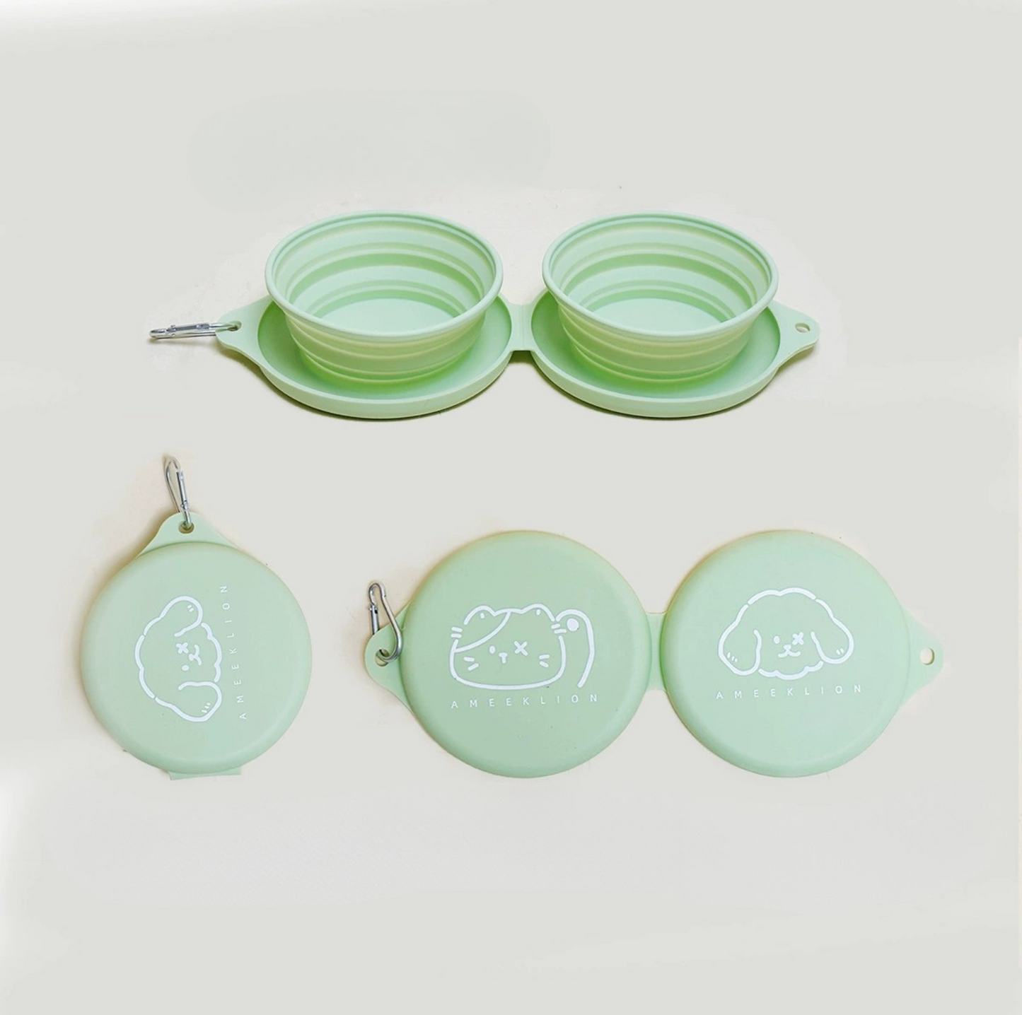 Silicone Foldable Double Pet Feeding Bowl - Portable & Travel-Friendly
