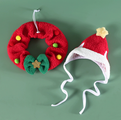 Christmas Pet Hat & Scarf Bundle – Festive Tie-On Set