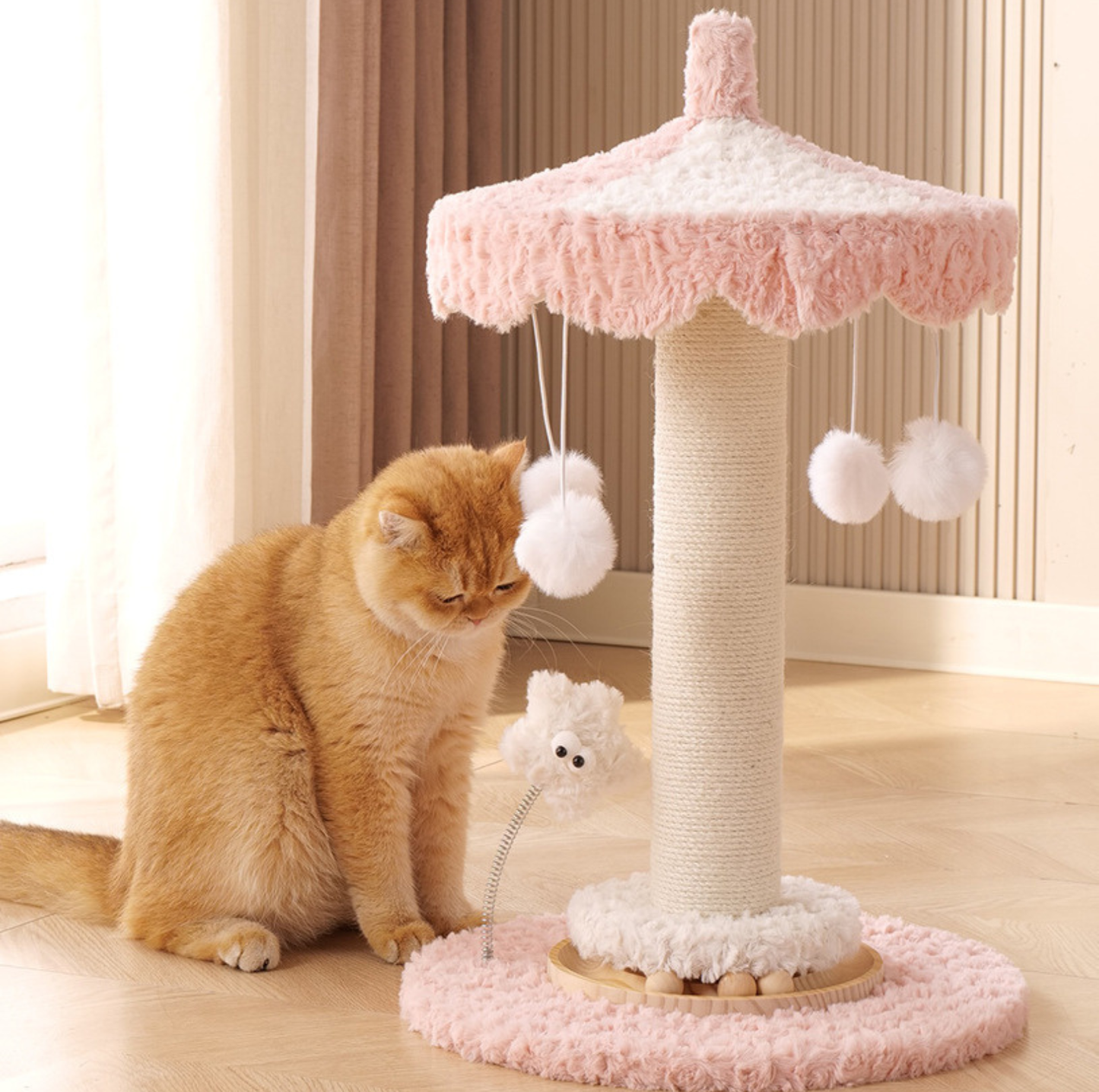 Carousel Cat Scratching Post with Rotating Top & Hanging Toys