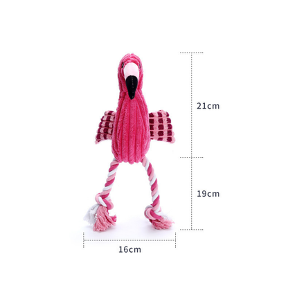 Squeaky Flamingo Plush Dog Toy with Rope Legs
