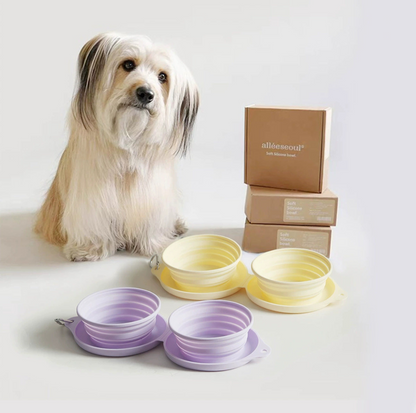 Silicone Foldable Double Pet Feeding Bowl - Portable & Travel-Friendly