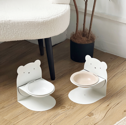 Magnetic Adjustable Elevated Ceramic Pet Bowl with Bear-Shaped Stand