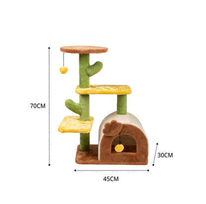 Small Sunny Desert Cat Tree – Cactus-Inspired Plush Tower 70cm (KSM004)