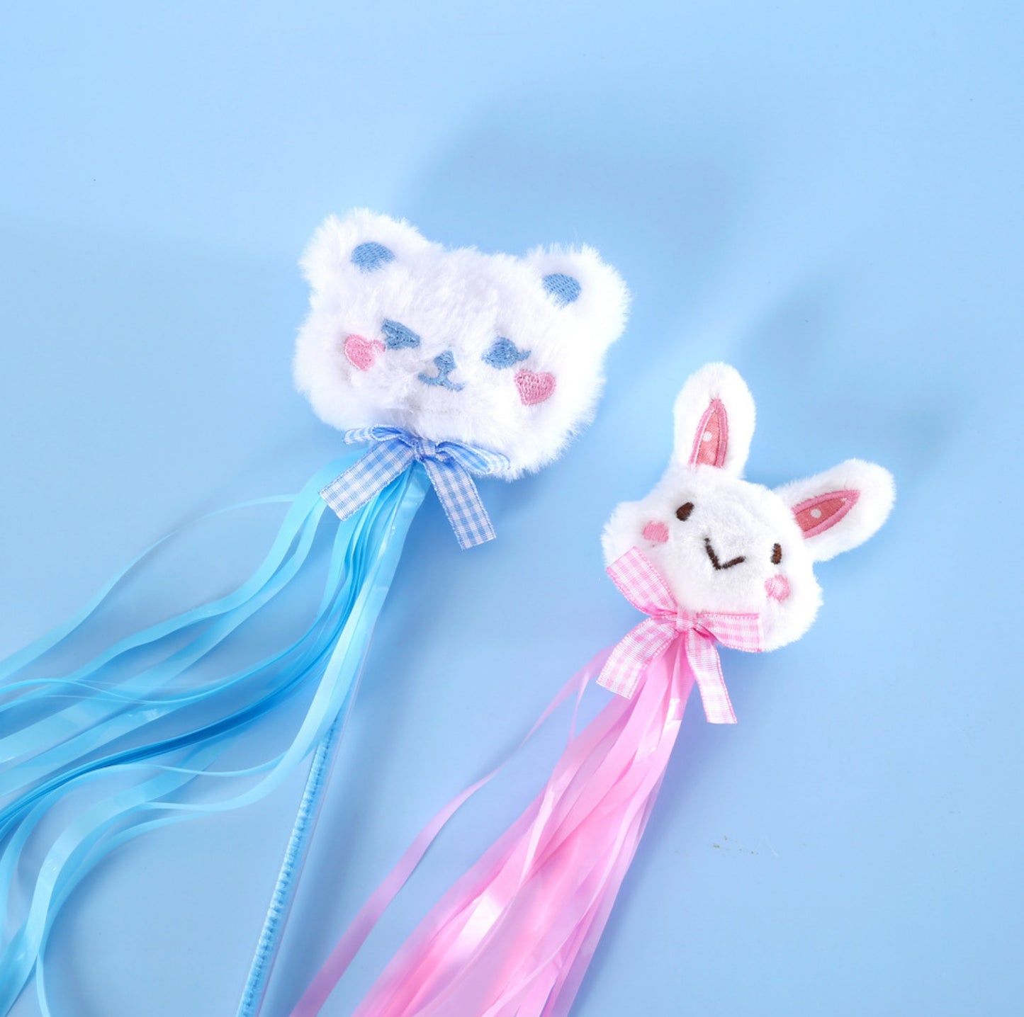 Cartoon Plush Cat Teaser Wand With Ribbon and Bell