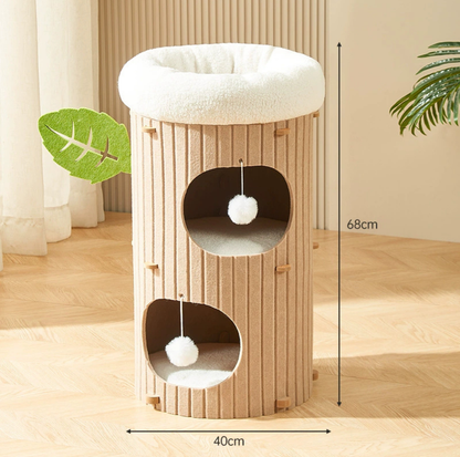 Tree Trunk Styled Felt Cat Barrel Tower