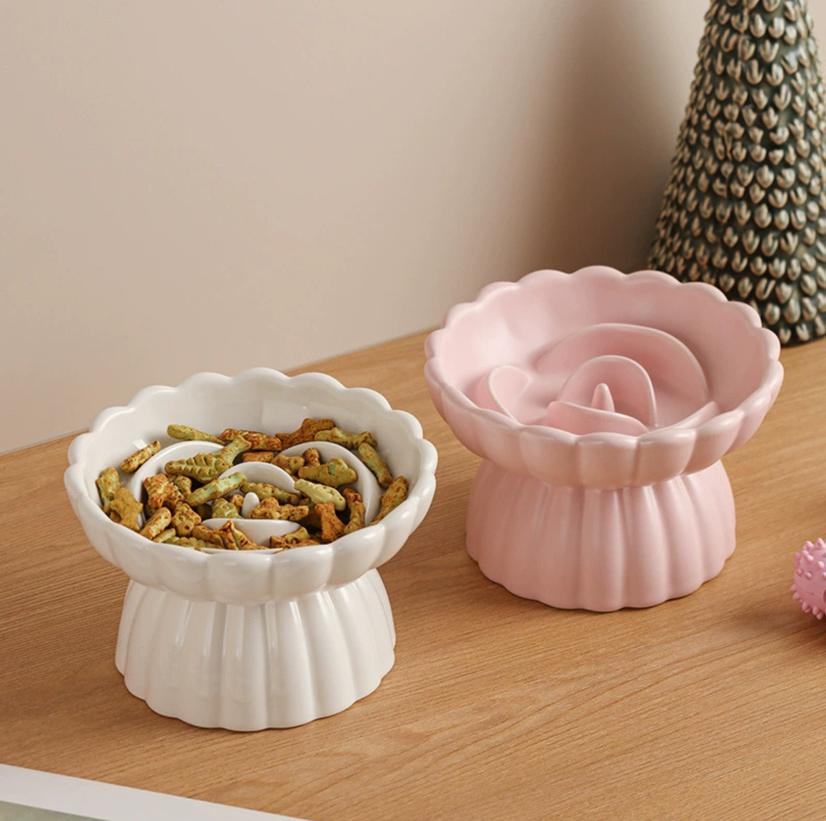 Rosette Ceramic Slow Feeder Pet Bowl