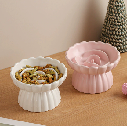 Rosette Ceramic Slow Feeder Pet Bowl