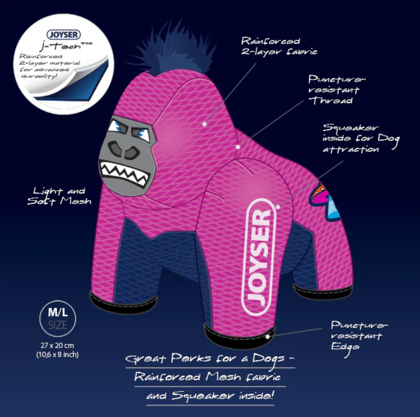 Joyser Mightus Gorilla Squeaky Dog Toy - 27cm