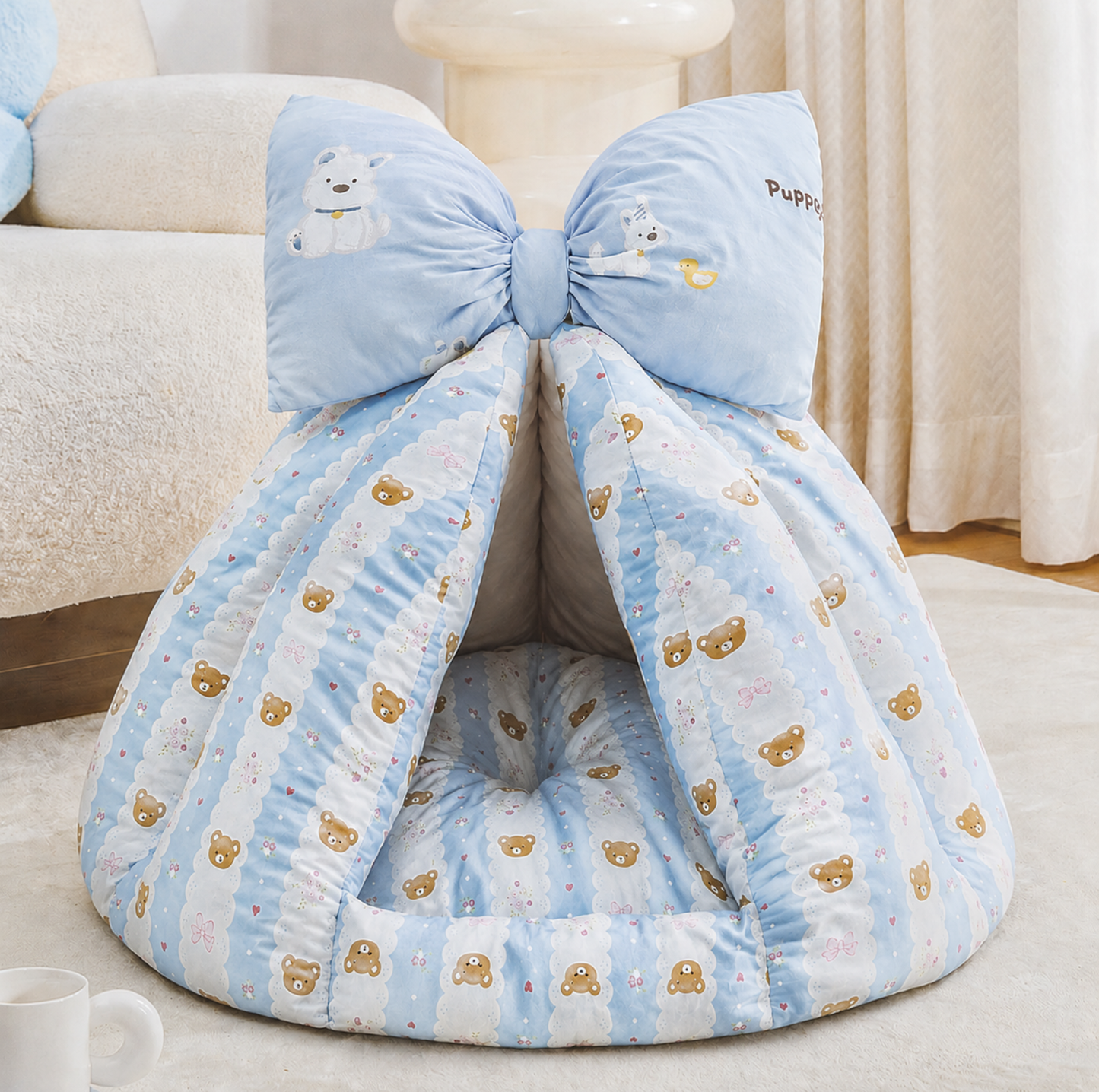 Bowknot Teepee Pet Bed with Removable Cushion
