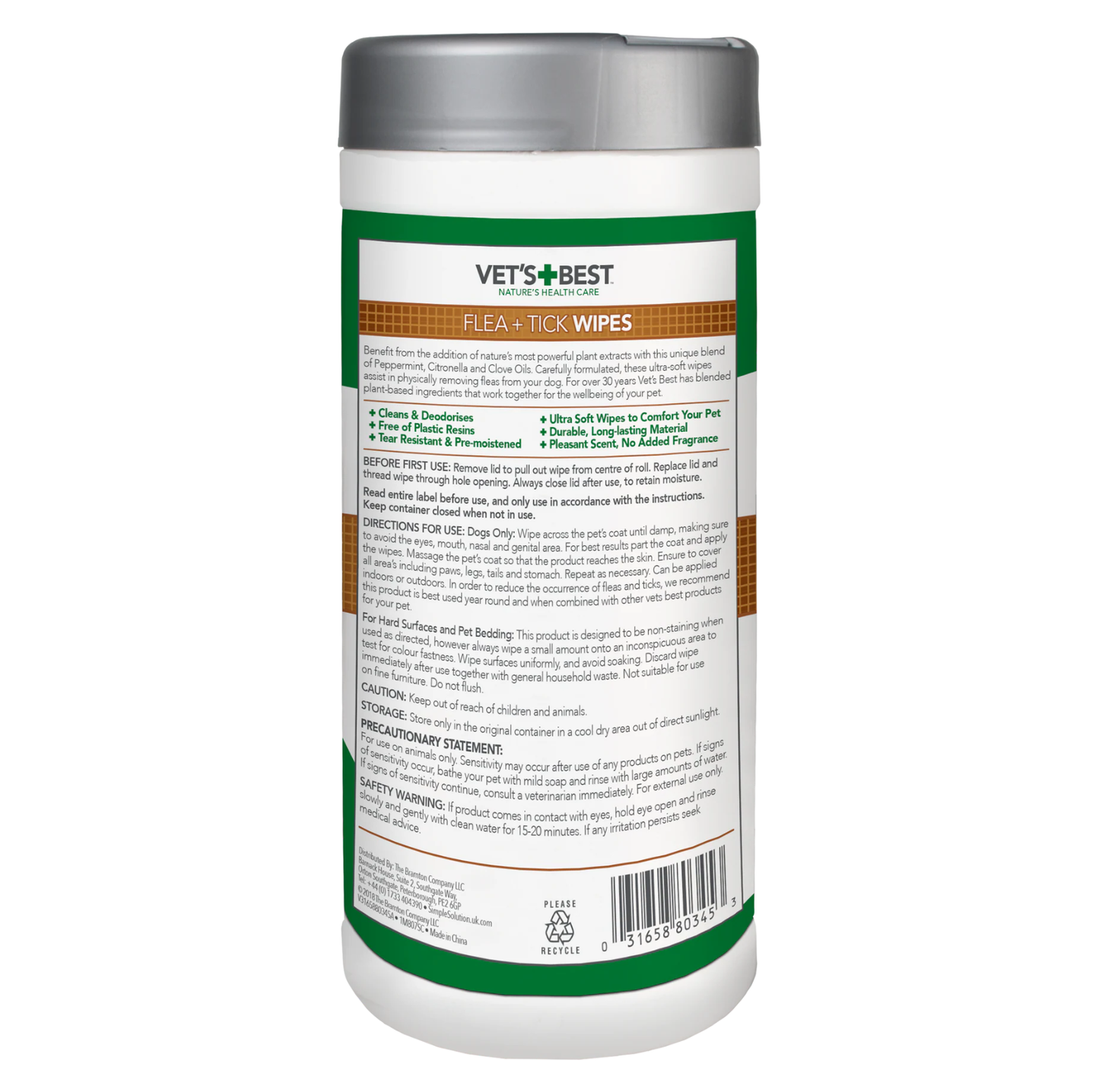 Vet’s Best Flea + Tick Wipes for Dogs – 50 Pack