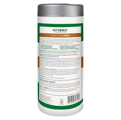 Vet’s Best Flea + Tick Wipes for Dogs – 50 Pack