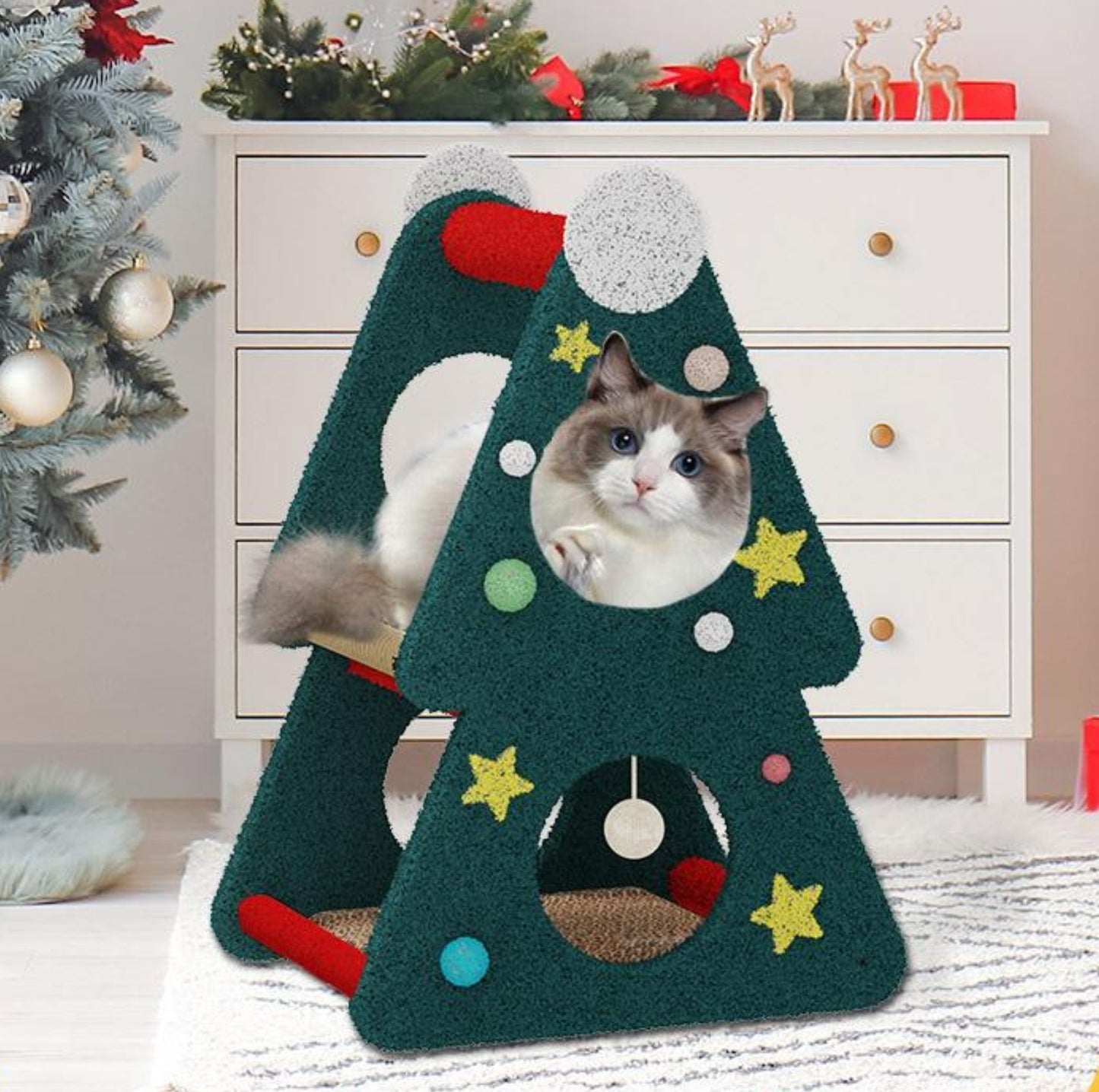 Christmas Tree Cat Scratching Post with Interactive Toys