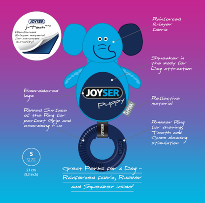 Joyser Puppy Elephant with Ring Squeaky Dog Toy – 21cm