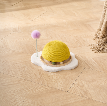 Egg Yolk Sisal Cat Scratcher with Track & Pom-Pom Toy