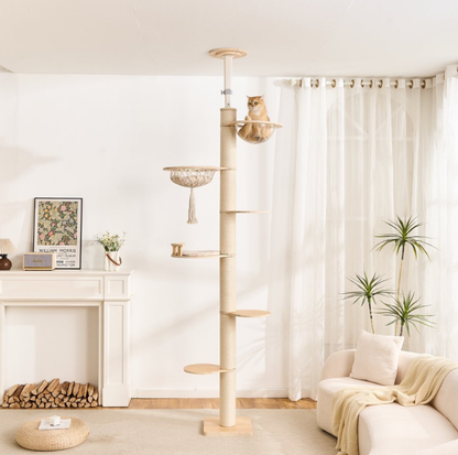 Adjustable Ceiling-Mounted Wooden Cat Tree - V01 (250-300cm)