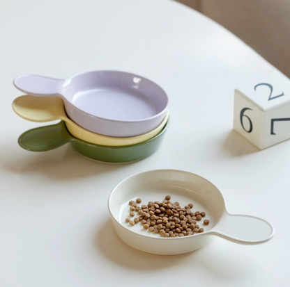 Pan-Style Ceramic Pet Feeding Bowl with Handle
