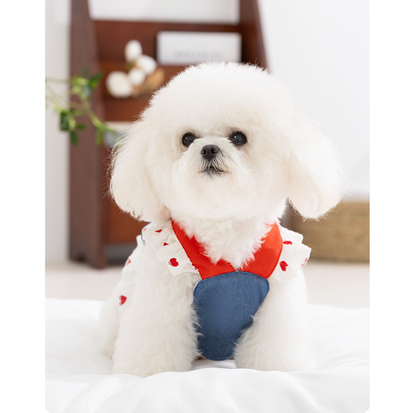 Denim Strawberry Suspender Pet Dress for Cats & Small Dogs