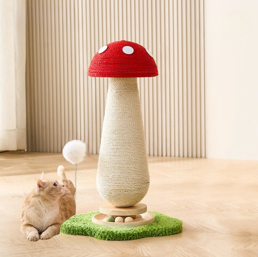 Mushroom Cat Scratch Post with Toy Ball Track