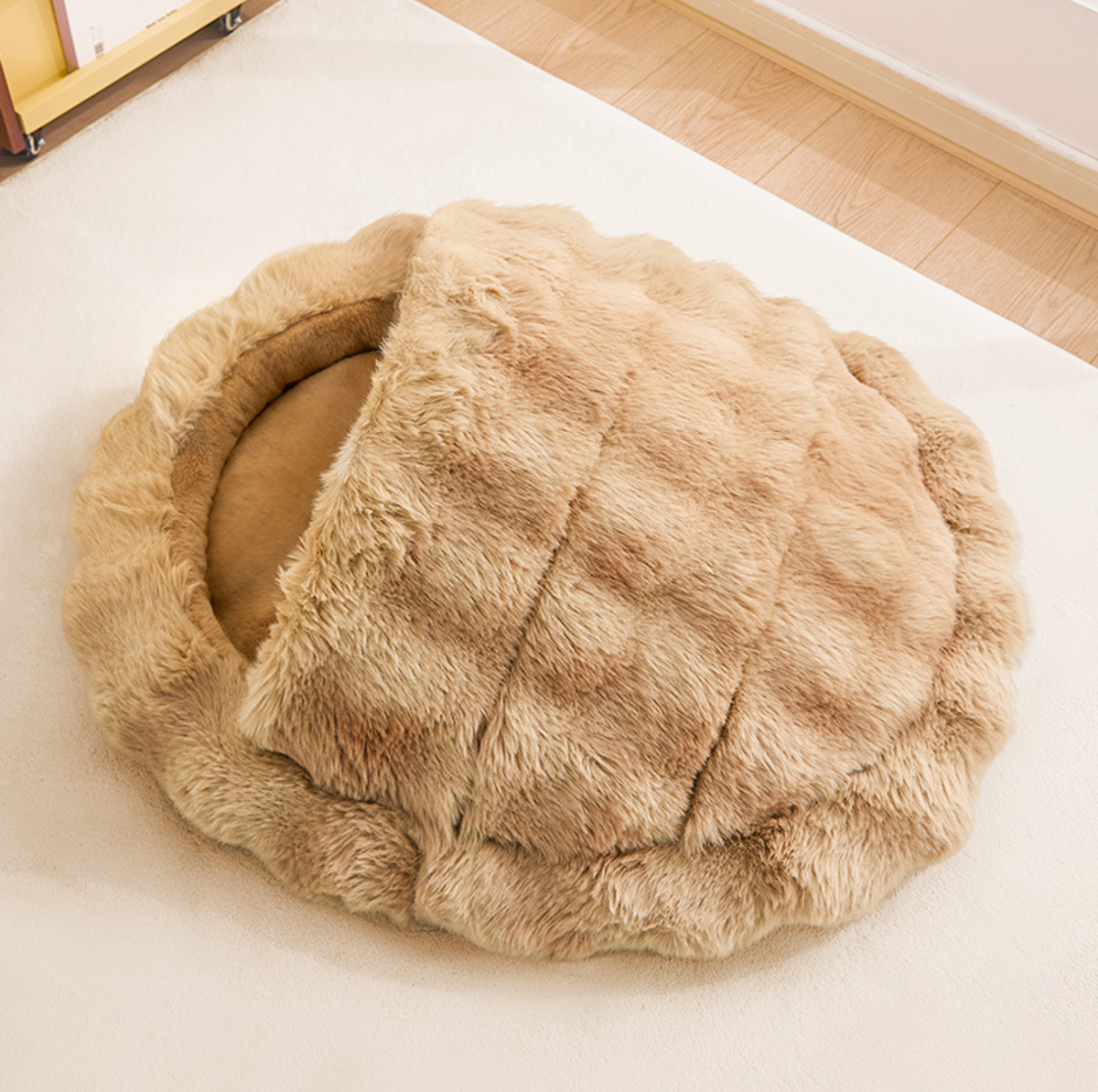 Plush Shell Enclosed Pet Bed with Removable Cushion