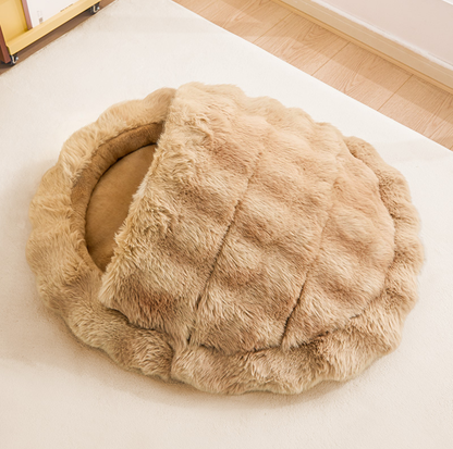 Plush Shell Enclosed Pet Bed with Removable Cushion