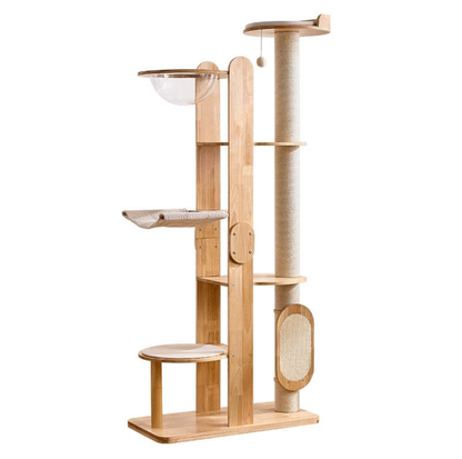 Solid Wood Multi-Level Cat Tower - 183cm