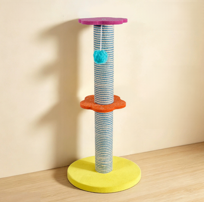 Colourful Sisal Cat Scratching Post with Hanging Pom-Pom