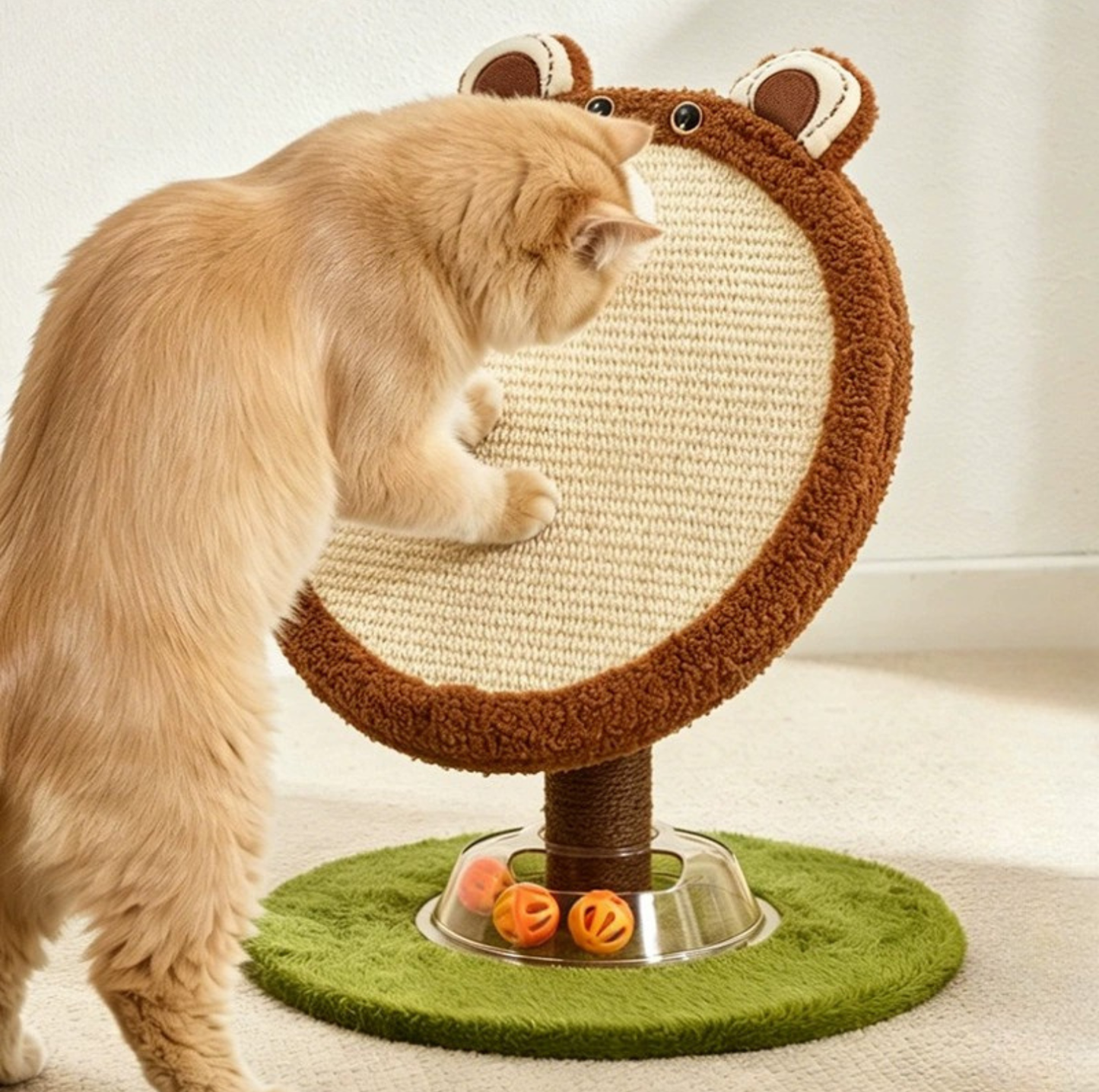 Bunny & Bear Round Sisal Cat Scratcher with Track Ball