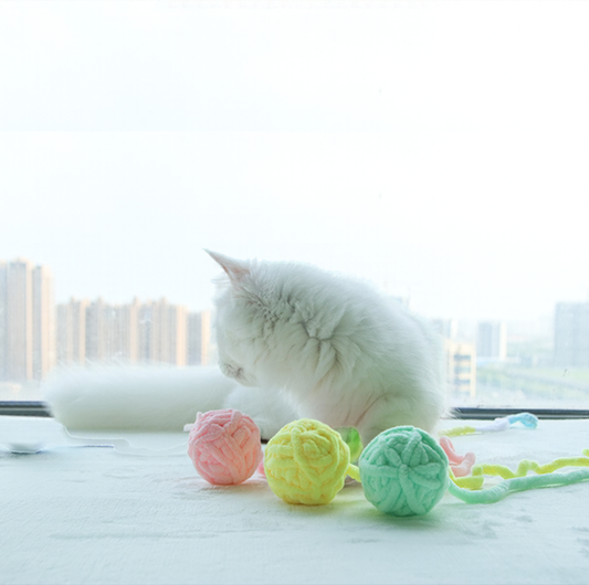 Colourful Yarn Ball Cat Toy with Bell & Long Tail