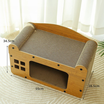 Split Double-Level Corrugated Cardboard Cat Scratcher House