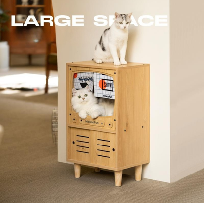 Wooden Retro TV Cat House & Storage Unit