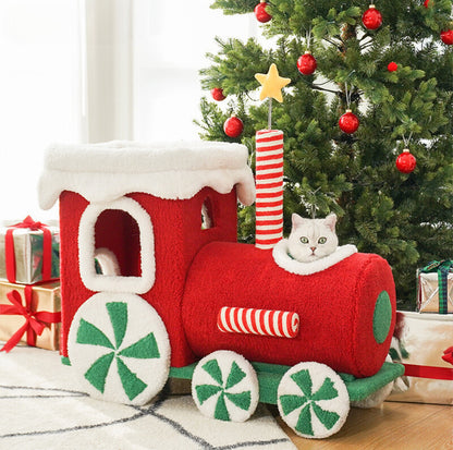 ZeZe Christmas Train Cat Tree: Holiday-Themed Climbing Frame & Toy for Cats